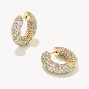 NEW! Kendra Scott White Crystal Mikki Gold Pave Hoop Earrings